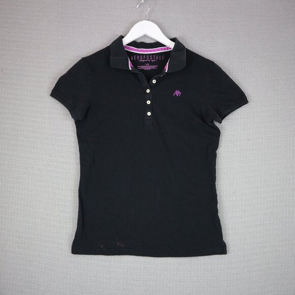 Aeropostale Y2K Button Up Shirt Womens Large Black / Purple Polo - Picture 1 of 5